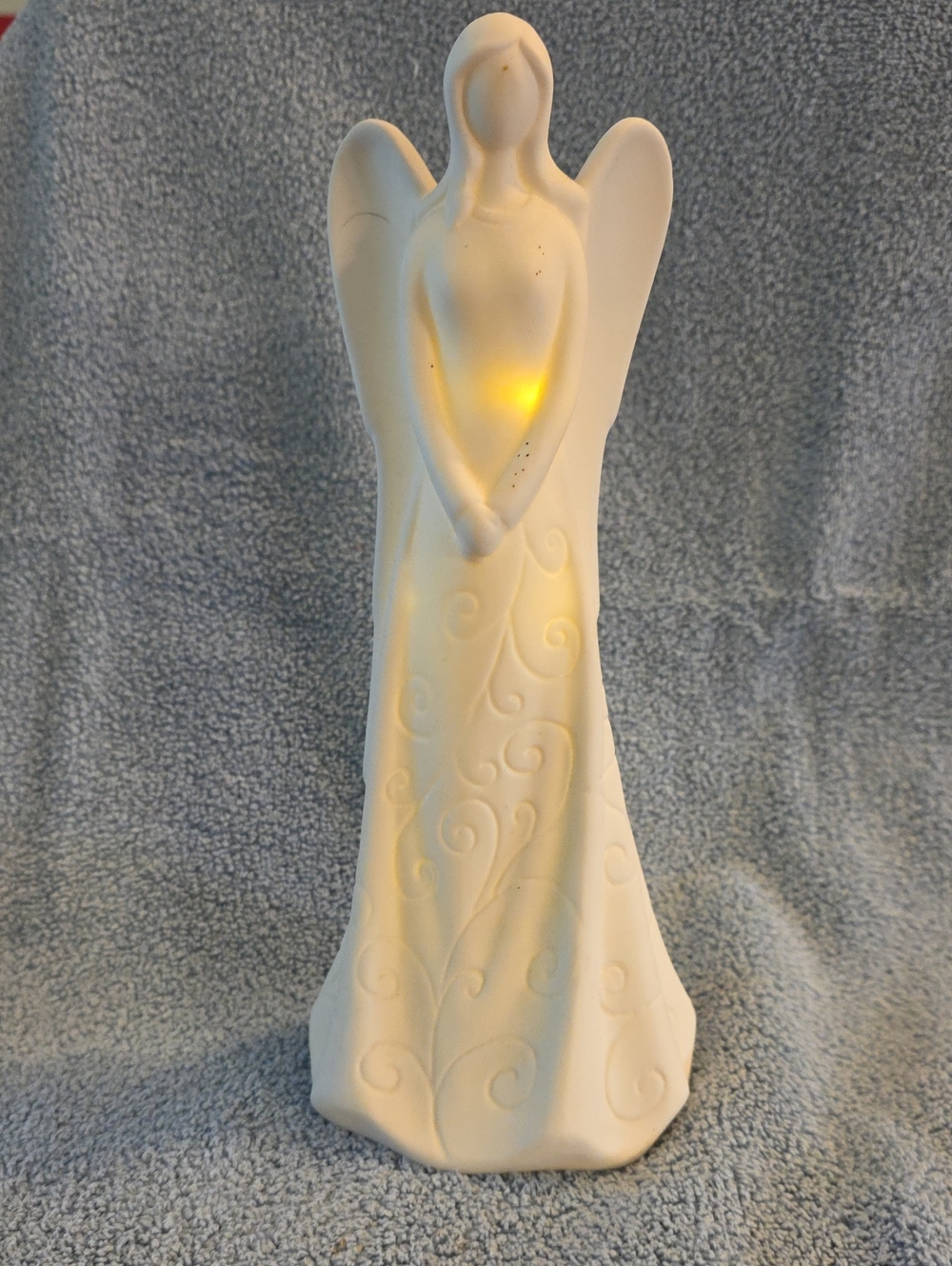 White Ceramic Angel Figurine with Warm Light - Home Accents
